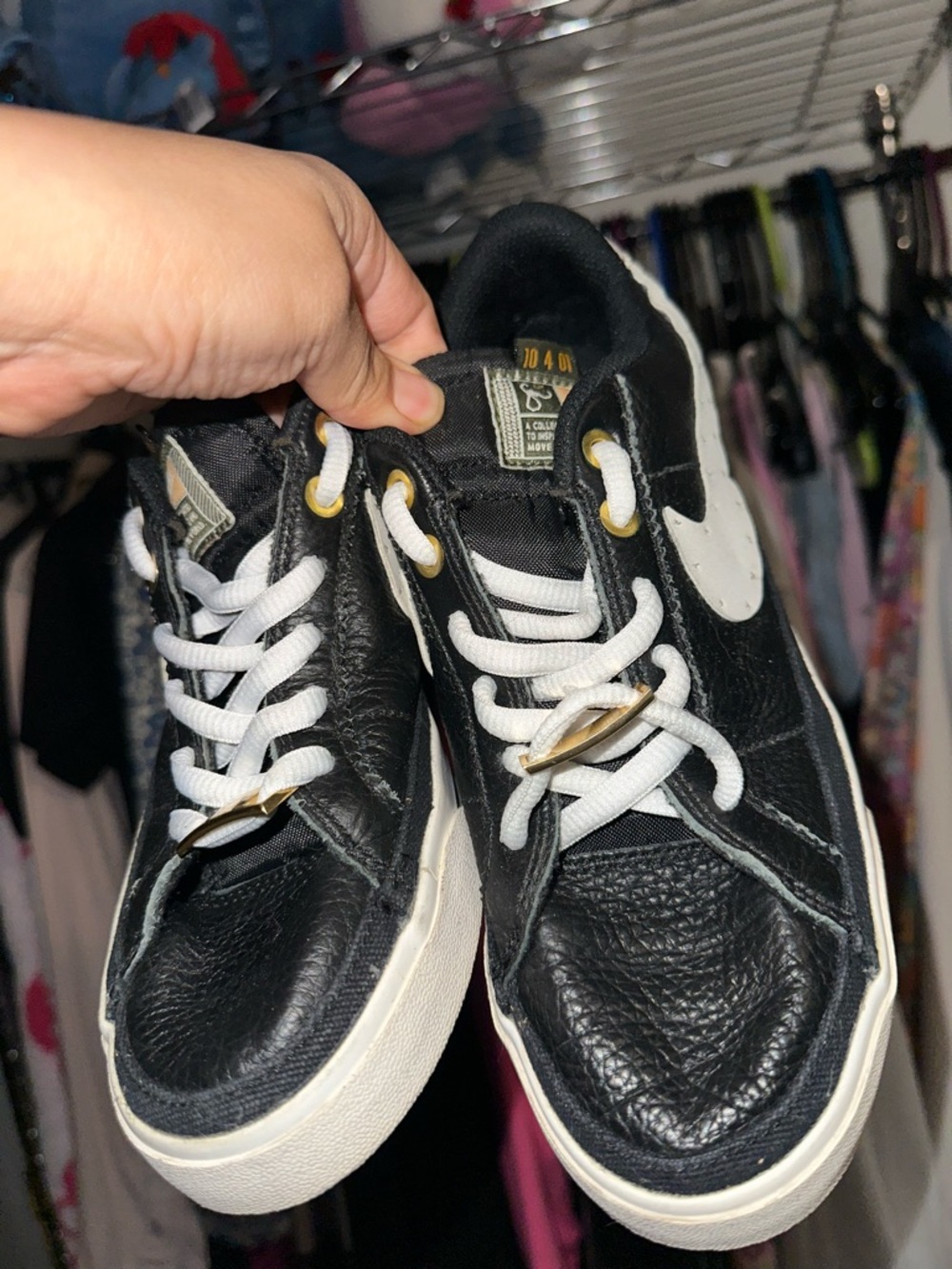 Nike Black and White Leather Sneakers with Gold Accents Serena Williams